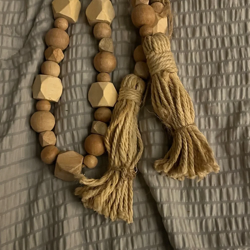 Solid Wooden Beaded Garland with Tassels One set. 6 feet Holiday Time